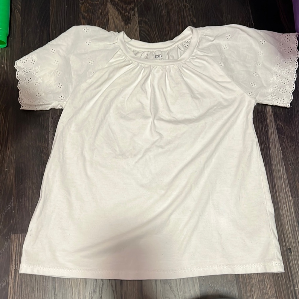 Girls white Crown and Ivy lace sleeve t shirt
